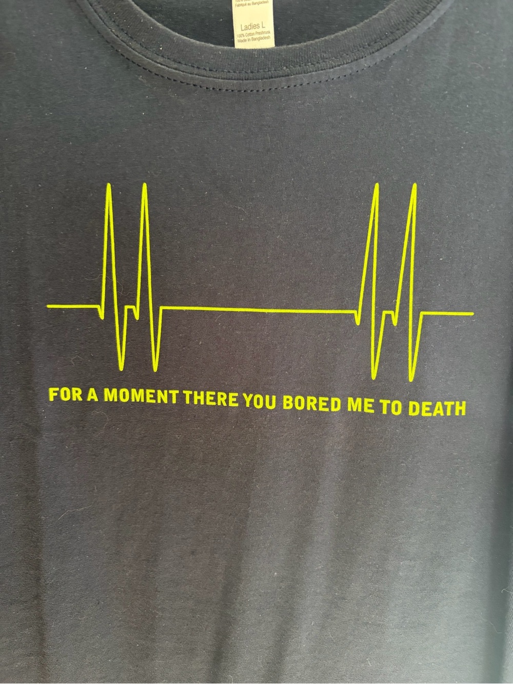 Dark Blue Graphic Tee with Yellow Heartbeat Print - Casual women’s Shirt